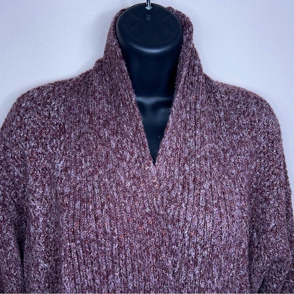 MEDIUM LIZ CLAIBORNE BURGUNDY KNIT SWEATER LONG SLEEVE OPEN FRONT - Picture 3 of 9
